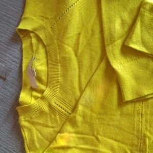 Loft size L goldenrod yellow wool blend sweater with decorative stitching